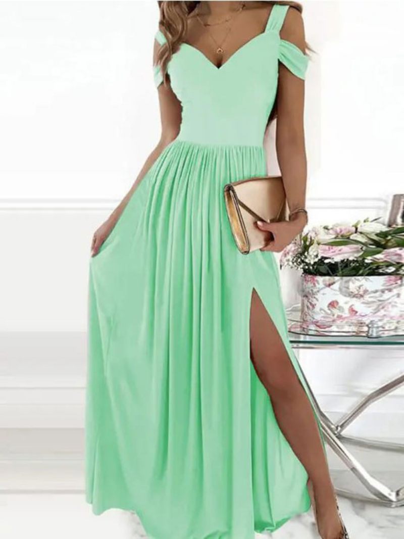 Robe Longue À Épaules Dénudées Pour Femmes Manches Courtes Bal Sexy Ouvertes - Vert Herbe