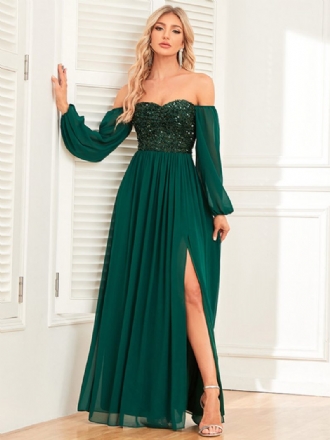 Robe Longue À Paillettes Pour Femmes Épaules Dénudées Dos Nu Fente Haute Robes Bal Promo