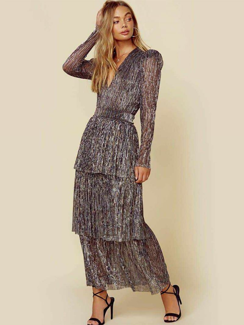 Robe Longue À Plusieurs Niveaux Pour Femmes Manches Plongeantes Épaules Fortes Robes Bal