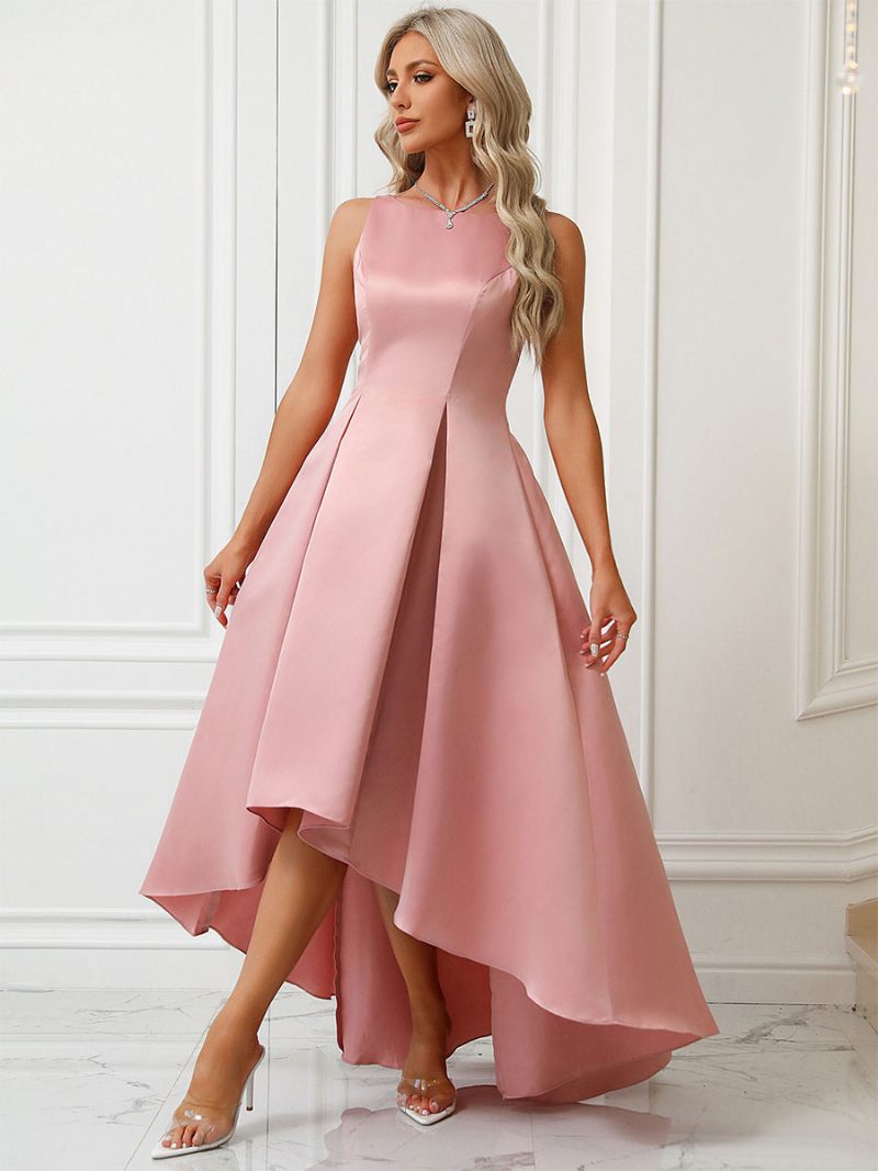 Robe Longue Rose Pour Femmes Sans Manches Dos V Froncée Robes Bal Fête - Rose