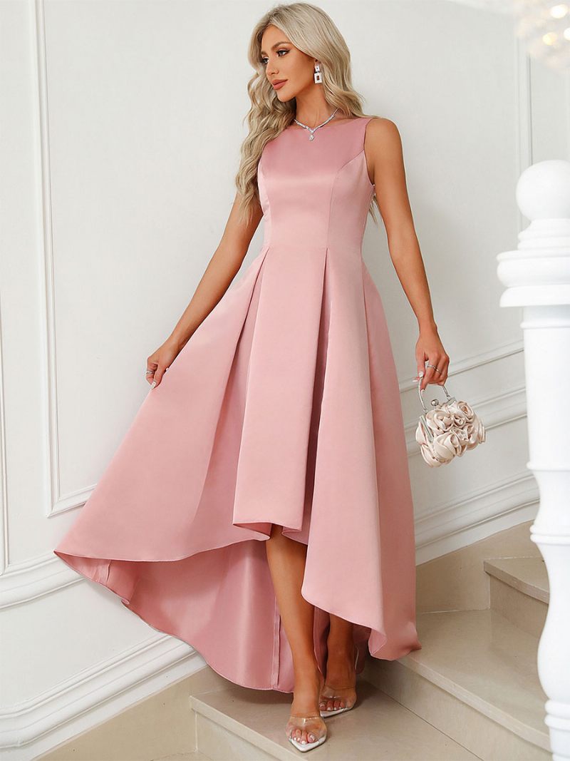 Robe Longue Rose Pour Femmes Sans Manches Dos V Froncée Robes Bal Fête - Rose