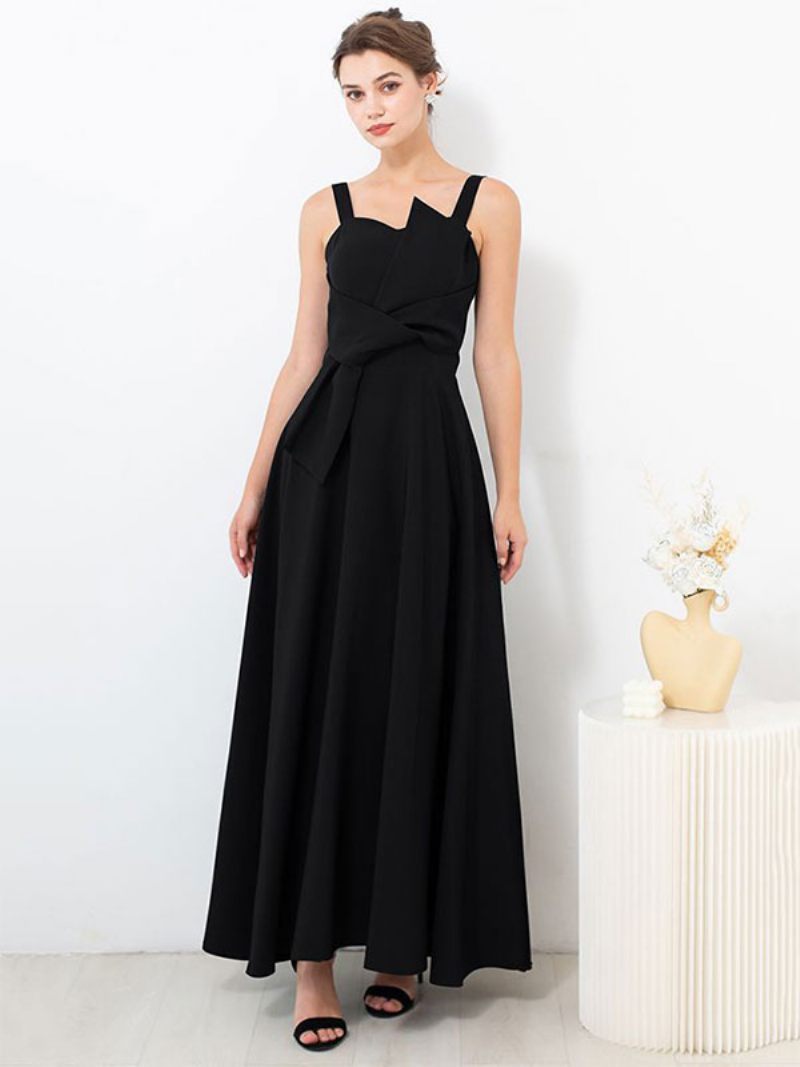 Robe Longue Sans Manches Pour Femmes Dos Nu Avec Nœud Papillon Bal Fête D'anniversaire - Noir