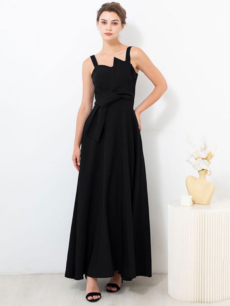 Robe Longue Sans Manches Pour Femmes Dos Nu Avec Nœud Papillon Bal Fête D'anniversaire - Noir