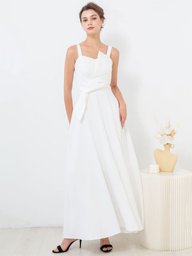 Robe Longue Sans Manches Pour Femmes Dos Nu Avec Nœud Papillon Bal Fête D'anniversaire - Blanc