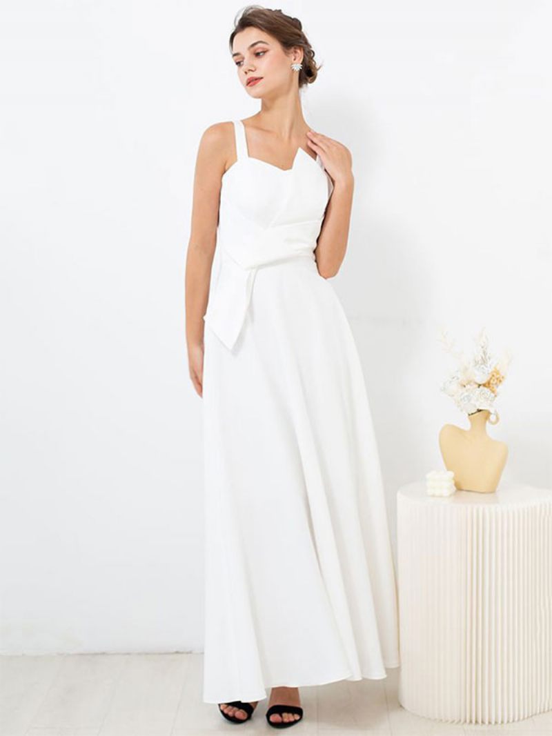 Robe Longue Sans Manches Pour Femmes Dos Nu Avec Nœud Papillon Bal Fête D'anniversaire - Blanc