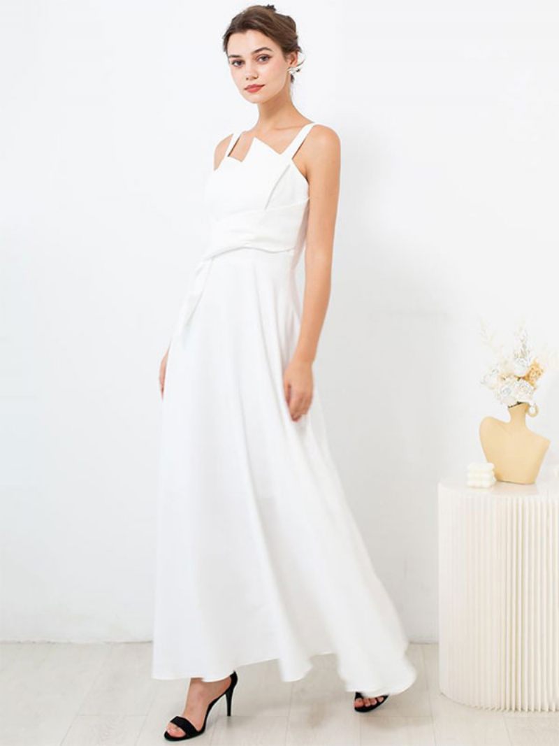 Robe Longue Sans Manches Pour Femmes Dos Nu Avec Nœud Papillon Bal Fête D'anniversaire - Blanc