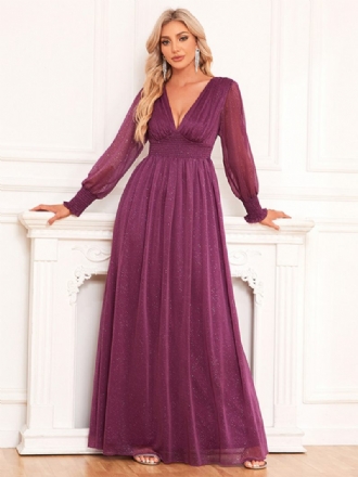 Robe À Manches Illusion Pour Femmes Col V Taille Empire Robes Bal Paillettes