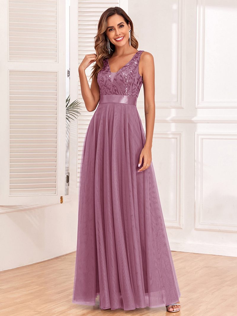 Robe À Paillettes Pour Femmes Sans Manches Taille Empire Ligne A Robes Bal Élégantes - Rose Vif