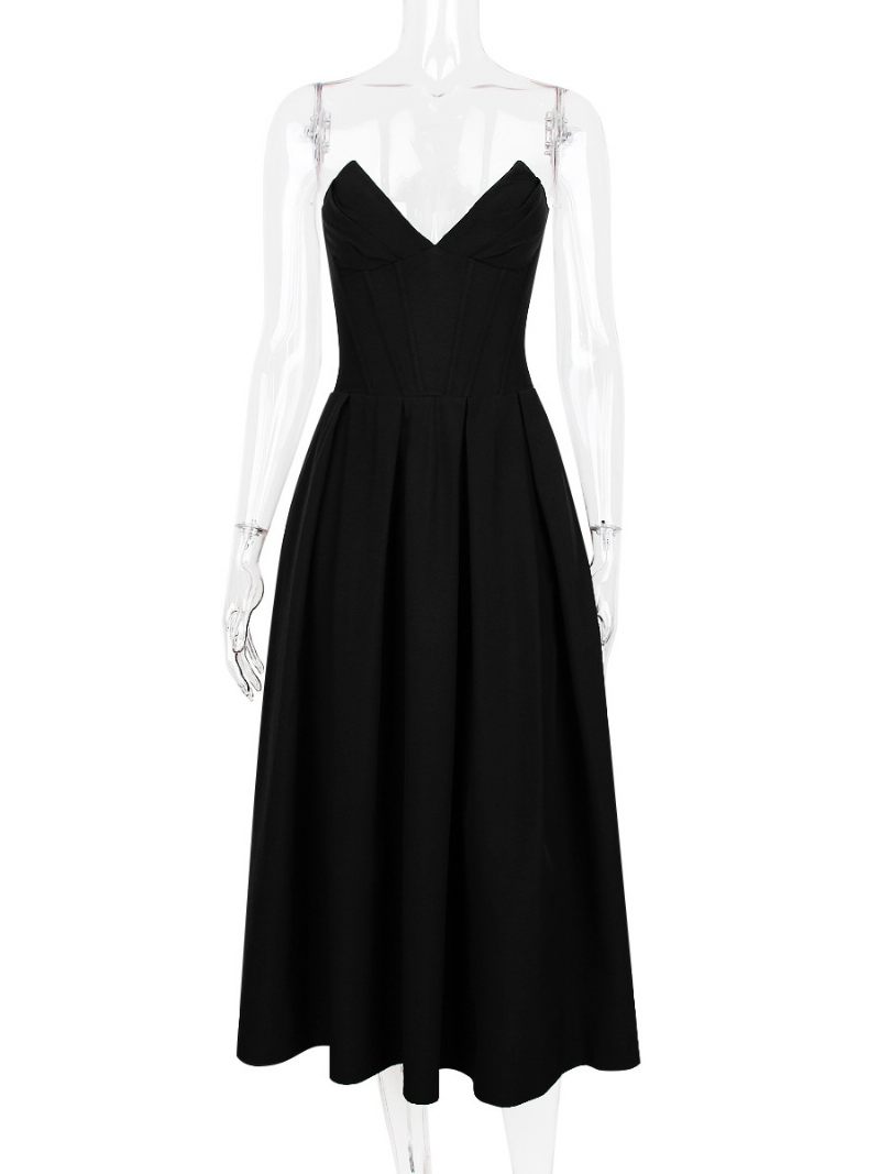 Robe Princesse Pour Femmes Corsage Plongeant Jupe Circulaire Complète Robes Bal Mi-longues - Noir