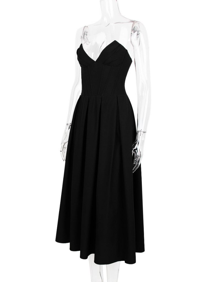 Robe Princesse Pour Femmes Corsage Plongeant Jupe Circulaire Complète Robes Bal Mi-longues - Noir