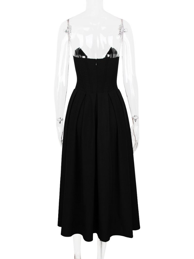 Robe Princesse Pour Femmes Corsage Plongeant Jupe Circulaire Complète Robes Bal Mi-longues - Noir