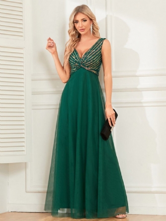 Robe Soirée Longue Torsadée Pour Femme Col V Sans Manches À Paillettes Fête D'anniversaire