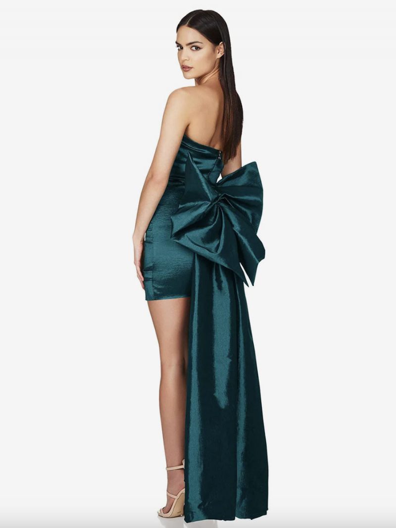 Robe Soirée À Nœud Papillon Pour Femmes 2 Voies Sans Manches Bal Semi-formelle D'anniversaire 2024 - Vert Foncé