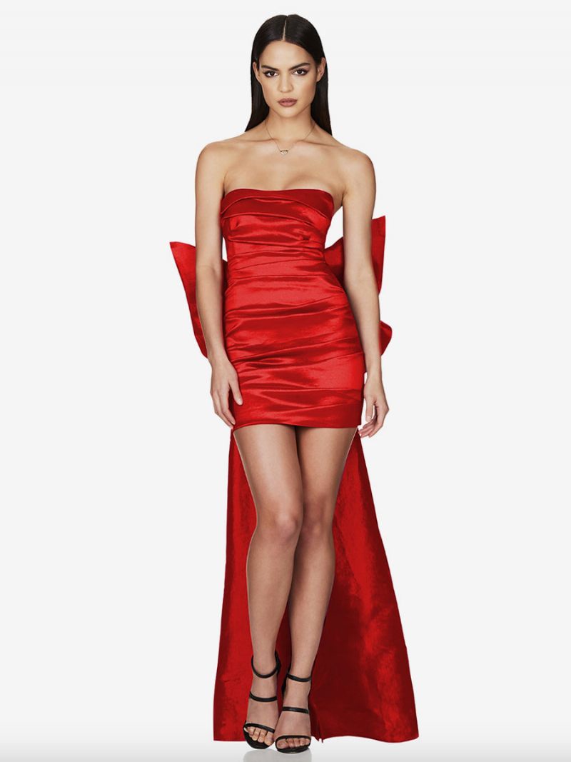 Robe Soirée À Nœud Papillon Pour Femmes 2 Voies Sans Manches Bal Semi-formelle D'anniversaire 2024 - Rouge