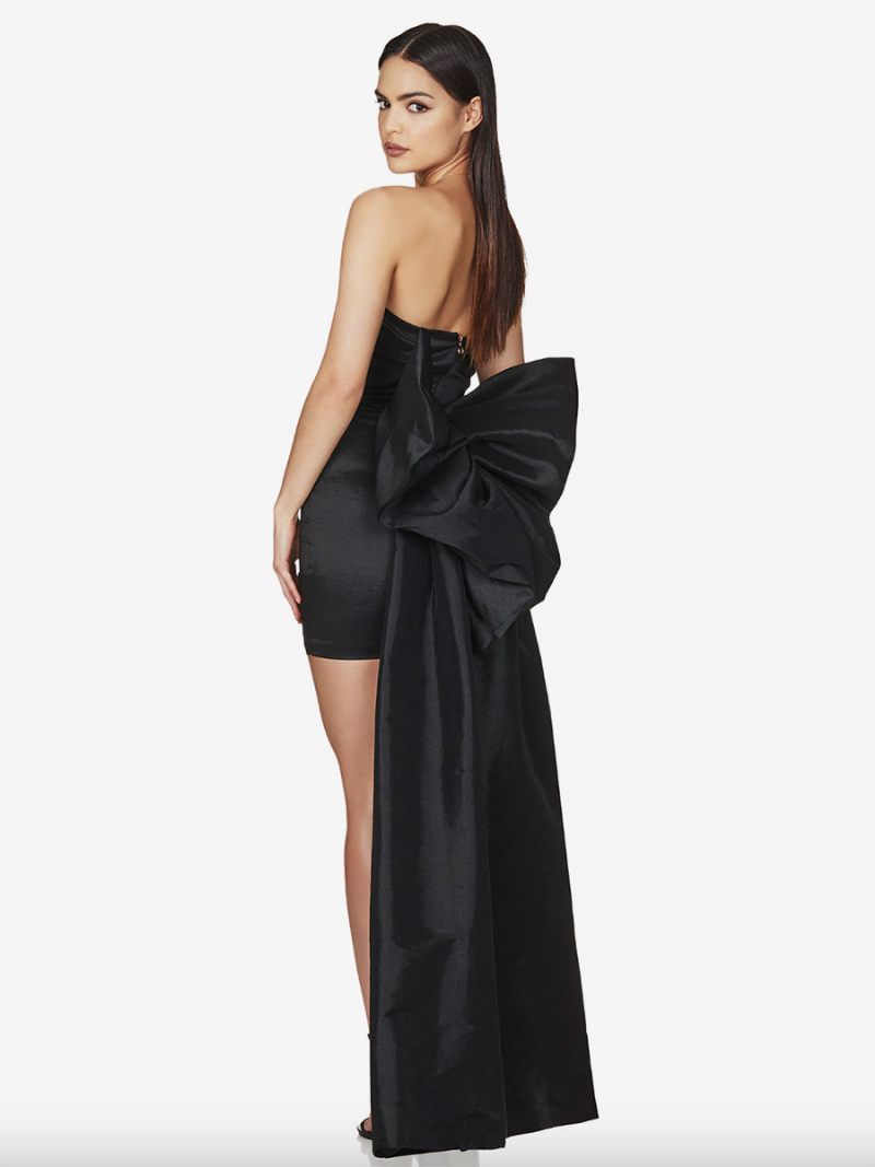 Robe Soirée À Nœud Papillon Pour Femmes 2 Voies Sans Manches Bal Semi-formelle D'anniversaire 2024 - Noir