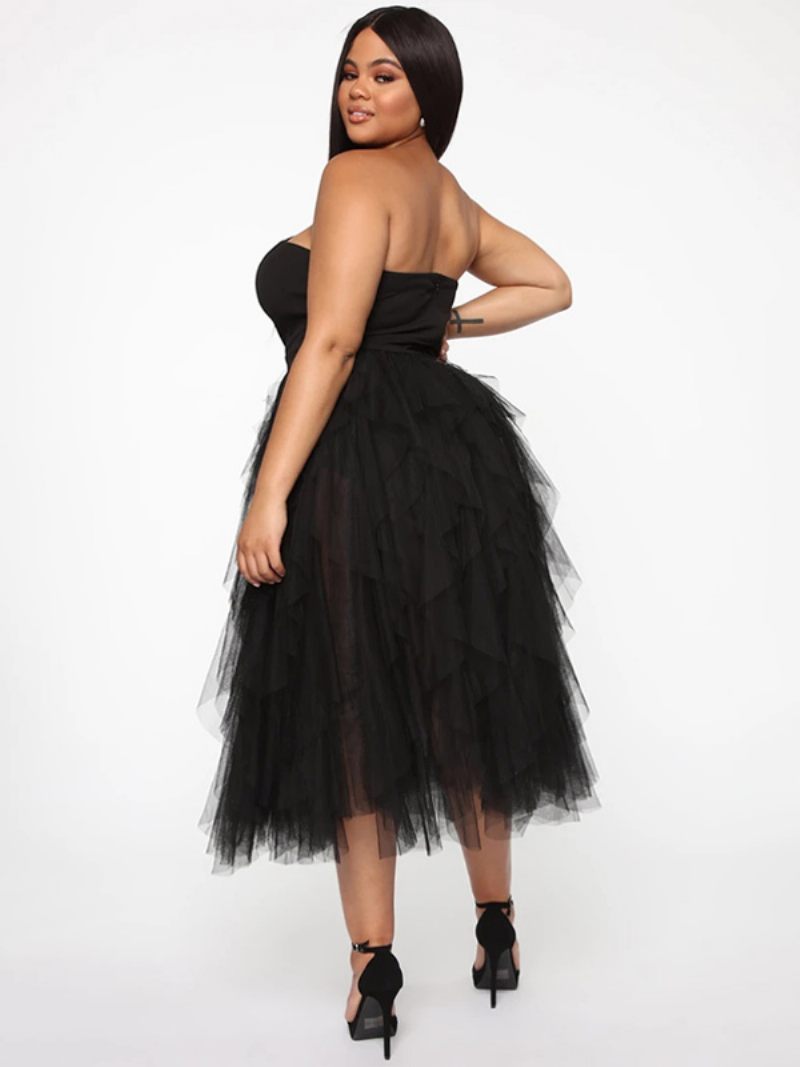 Robe Tulle Pour Femme Épaules Dénudées Col V Dos Nu Longue Soirée Bal - Noir