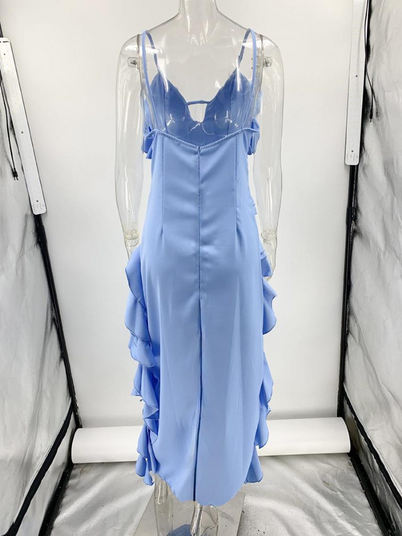 Robe À Volants Irréguliers Bleu Ciel Clair Pour Femmes Robes Longues Hautes Et Basses Découpées - Bleu Ciel Clair