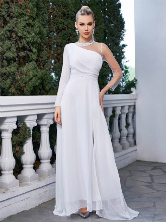 Robes Bal Asymétriques Pour Femmes Robe Longue Cocktail À Manches Longues Blanc