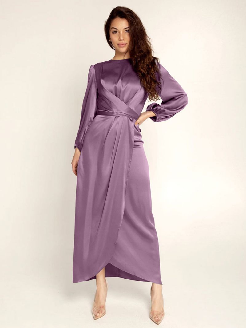 Robes Bal Pour Femmes Col Bijou Plissé Tache Robe Longue Semi-formelle - Violet