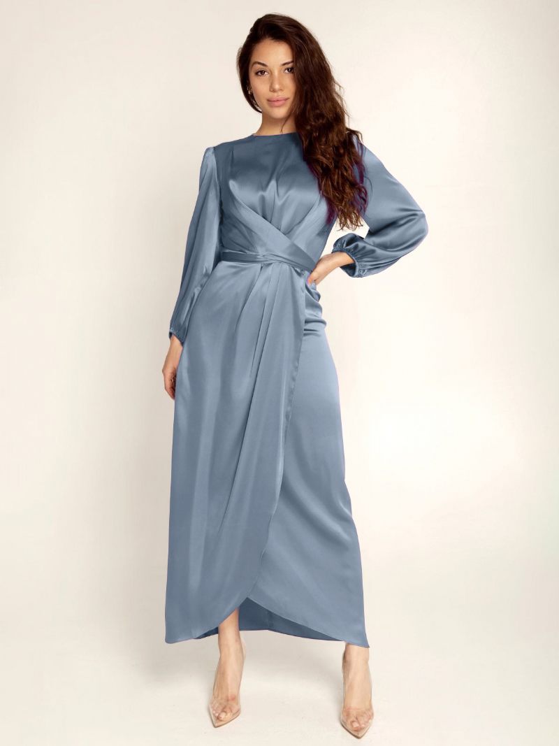 Robes Bal Pour Femmes Col Bijou Plissé Tache Robe Longue Semi-formelle - Gris