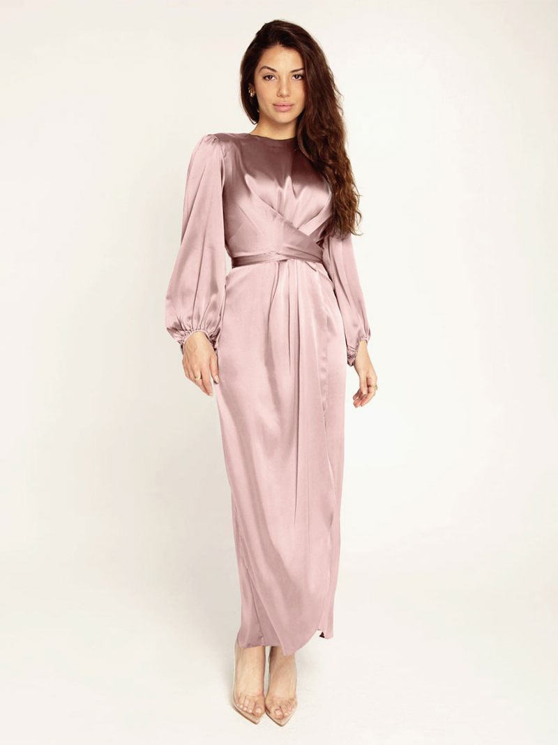 Robes Bal Pour Femmes Col Bijou Plissé Tache Robe Longue Semi-formelle - Rose