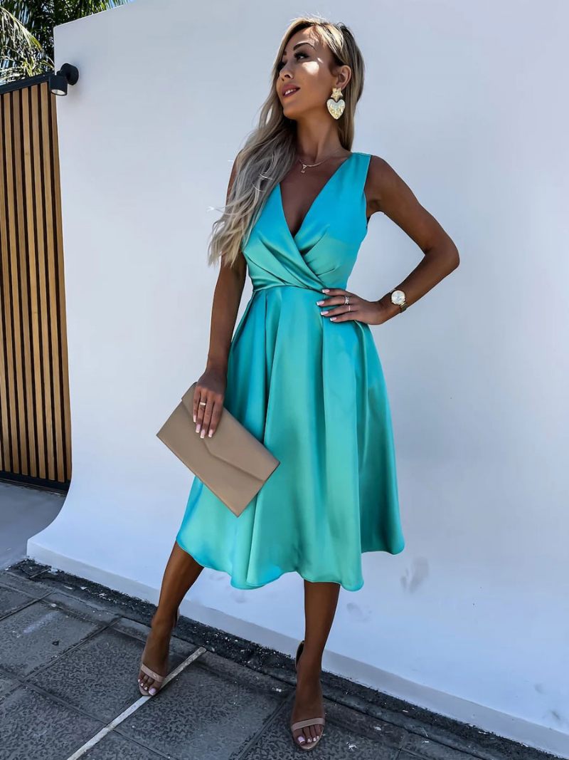 Robes Bal Fête Pour Femmes Aqua Robe Mi-longue Semi-formelle Sans Manches