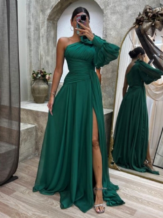 Robes Bal Maxi Pour Femmes Robe Cocktail Plissée À Une Épaule Fente Haute Couleur Unie