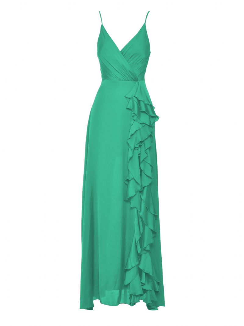 Robes À Enfiler Pour Femmes Col V Fente Haute Robe Bal Semi-formelle D'anniversaire - Vert