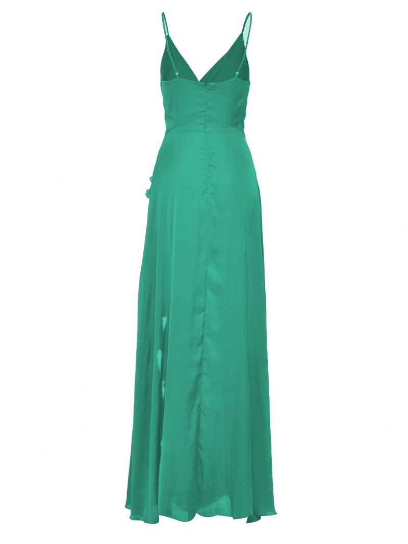 Robes À Enfiler Pour Femmes Col V Fente Haute Robe Bal Semi-formelle D'anniversaire - Vert