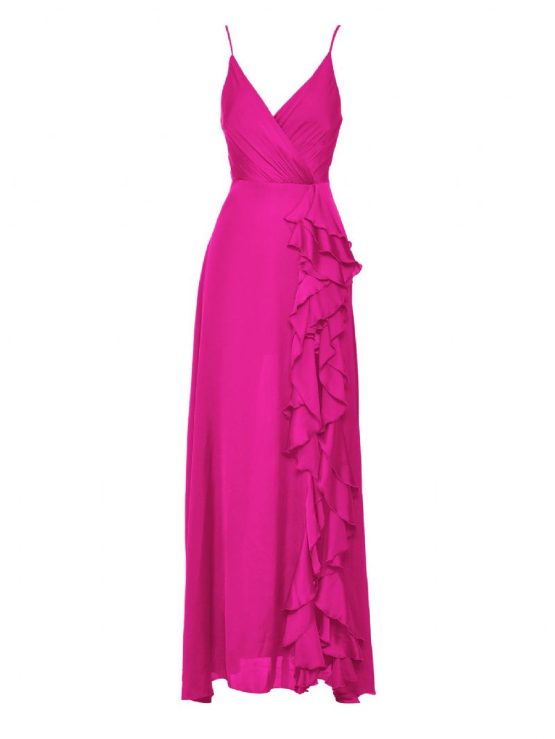 Robes À Enfiler Pour Femmes Col V Fente Haute Robe Bal Semi-formelle D'anniversaire - Rose