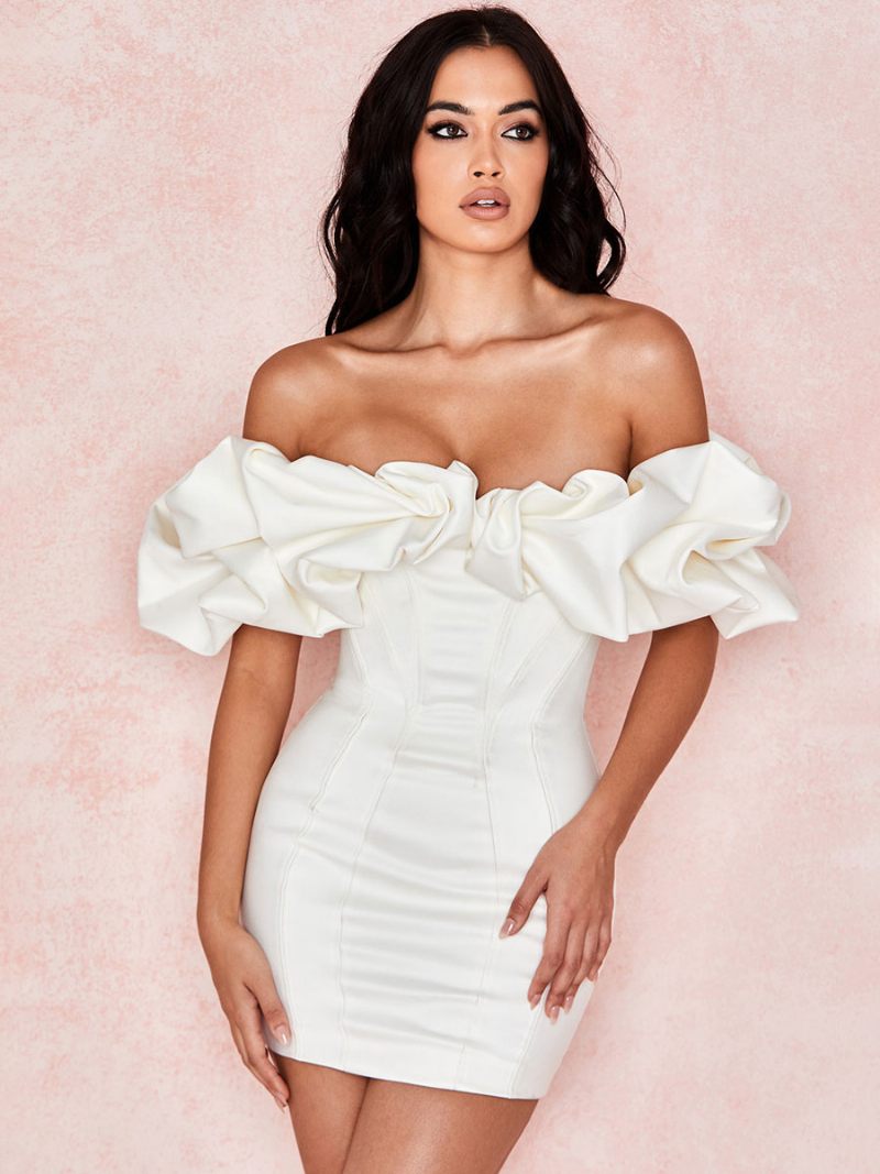 Robes Fête D'anniversaire Corset Pour Femmes Épaules Dénudées Mini Robe Moulante Semi-formelle - Blanc