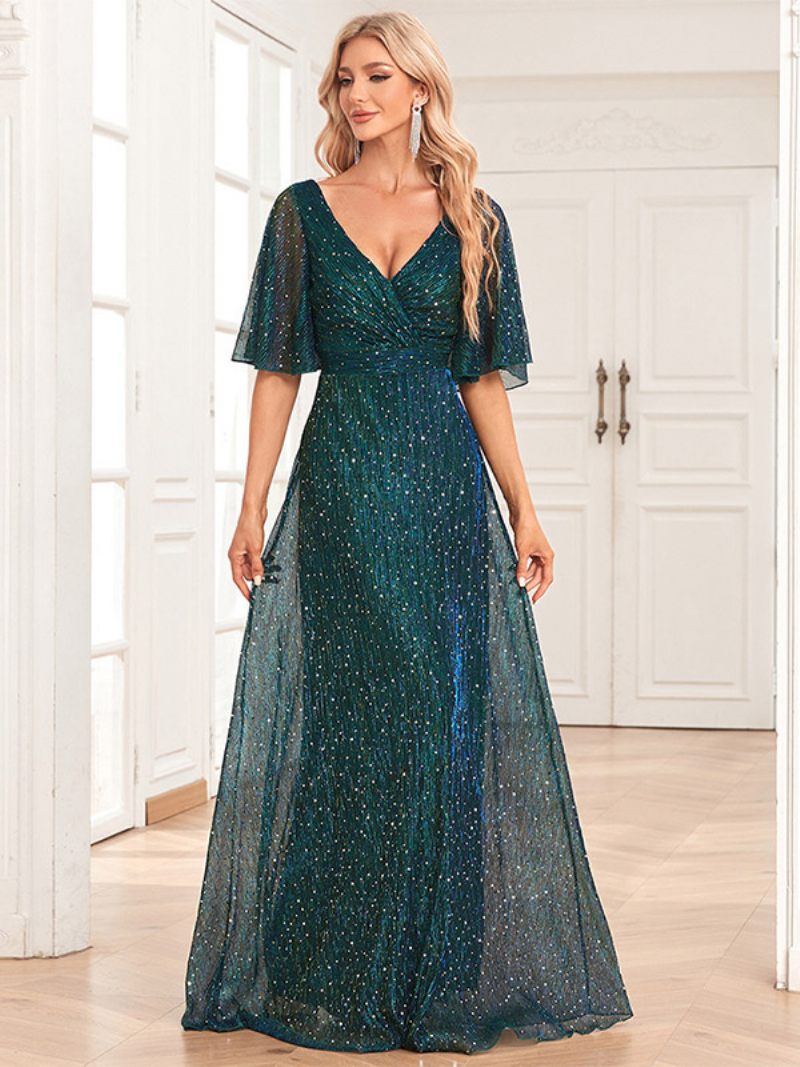 Robes Longues À Paillettes Pour Femmes Col V Dos Nu Robe Bal Promo Trapèze