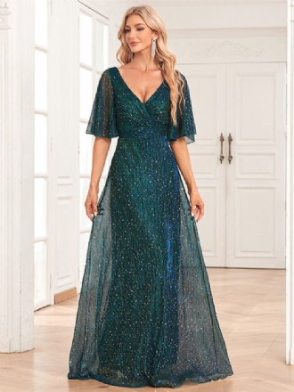 Robes Longues À Paillettes Pour Femmes Col V Dos Nu Robe Bal Promo Trapèze