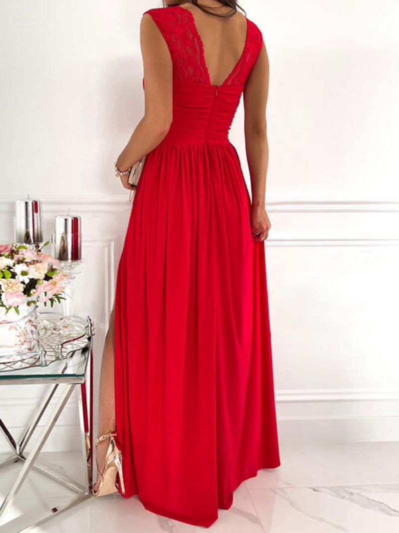 Robes Soirée Pour Femmes Abricot Col Cœur Sans Manches Superposées Robe Bal Longue - Rouge