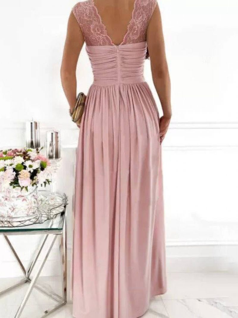 Robes Soirée Pour Femmes Abricot Col Cœur Sans Manches Superposées Robe Bal Longue - Rose