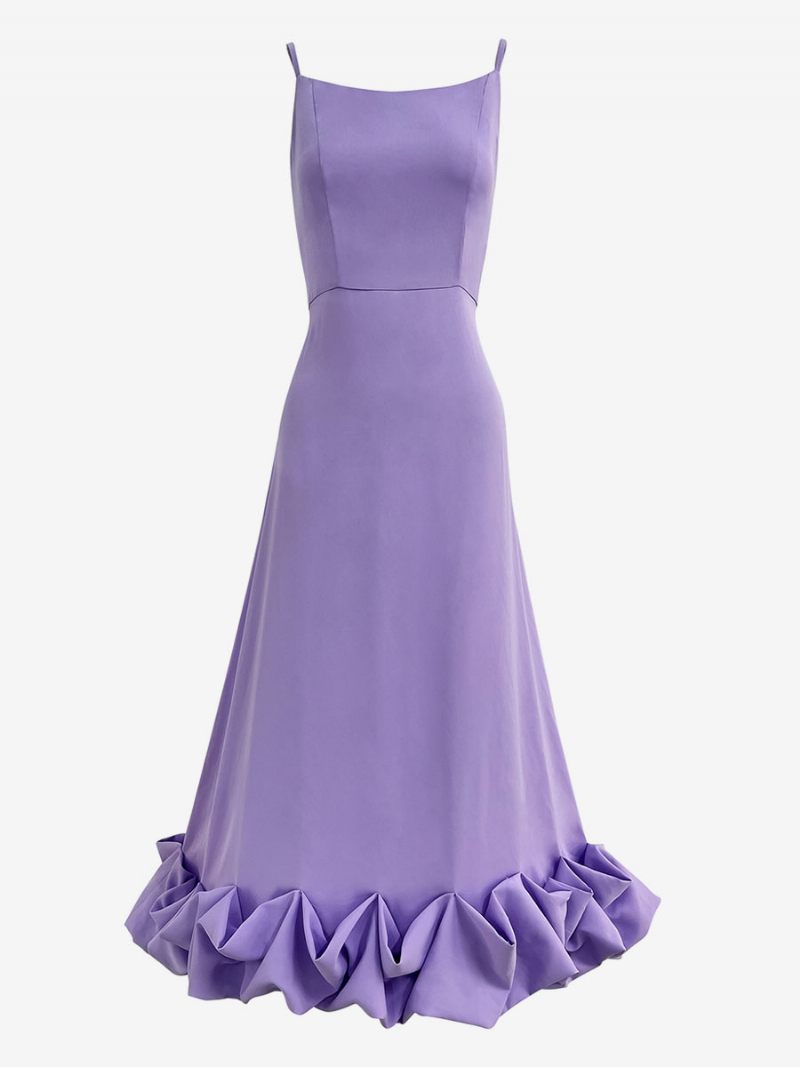 Robes Soirée Pour Femmes Bretelles Lilas Col Plissé Sans Manches Superposées Robe Bal Longue - Lilas