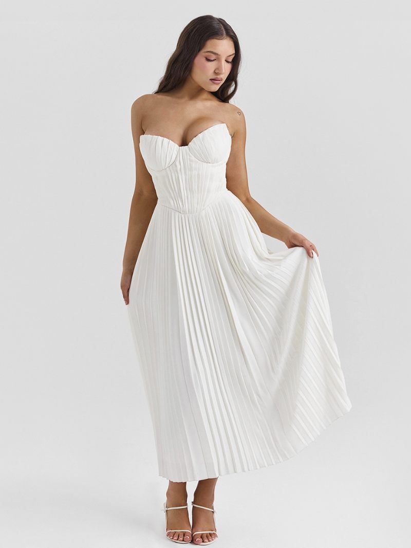 Robes Soirée Pour Femmes Robe Semi-formelle Blanche Plissée Sans Bretelles Manches