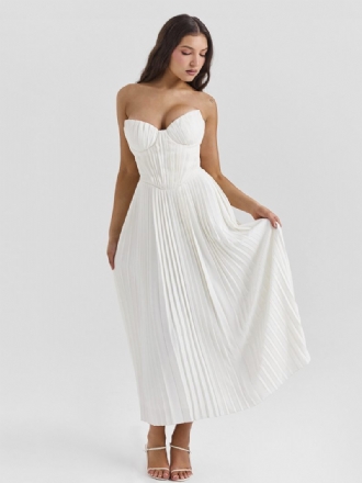 Robes Soirée Pour Femmes Robe Semi-formelle Blanche Plissée Sans Bretelles Manches