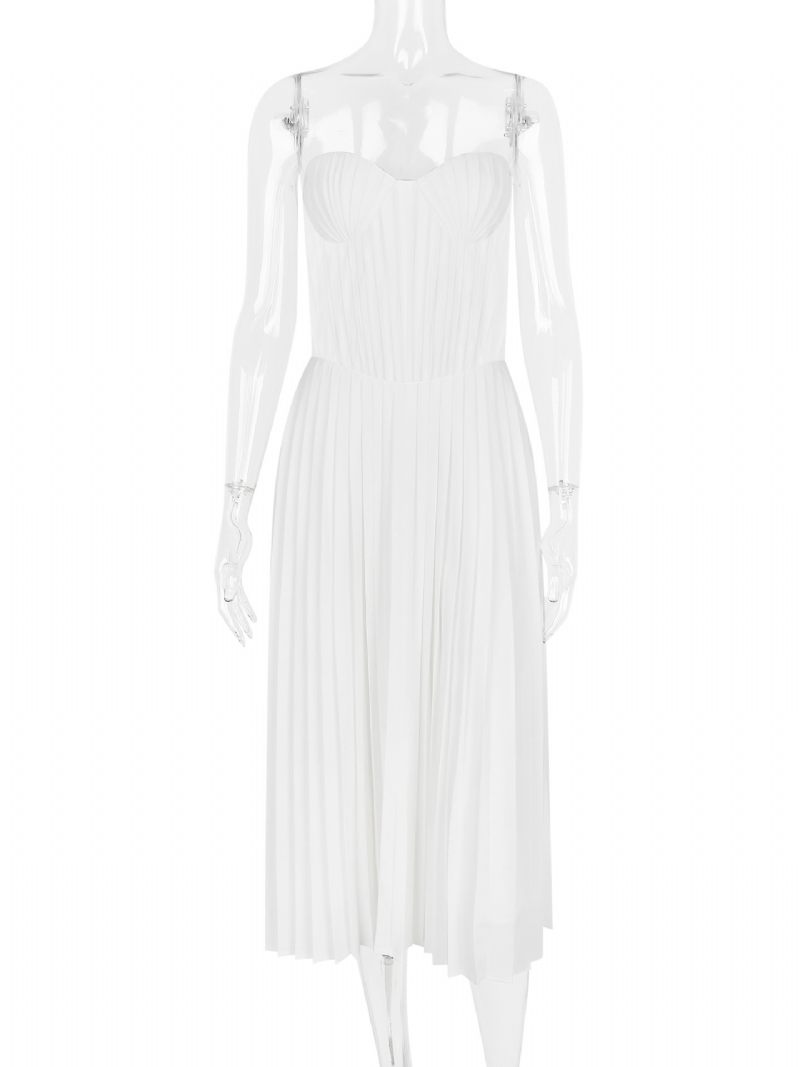 Robes Soirée Pour Femmes Robe Semi-formelle Blanche Plissée Sans Bretelles Manches - Blanc