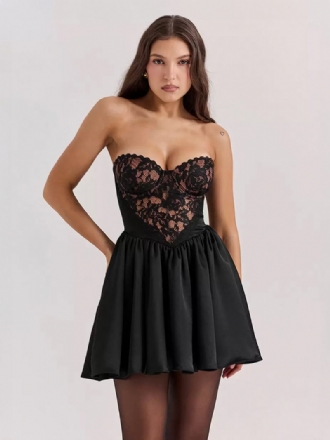 Robes Soirée Pour Femmes Robe Semi-formelle Noire Sans Bretelles Dentelle Manches Dos Nu