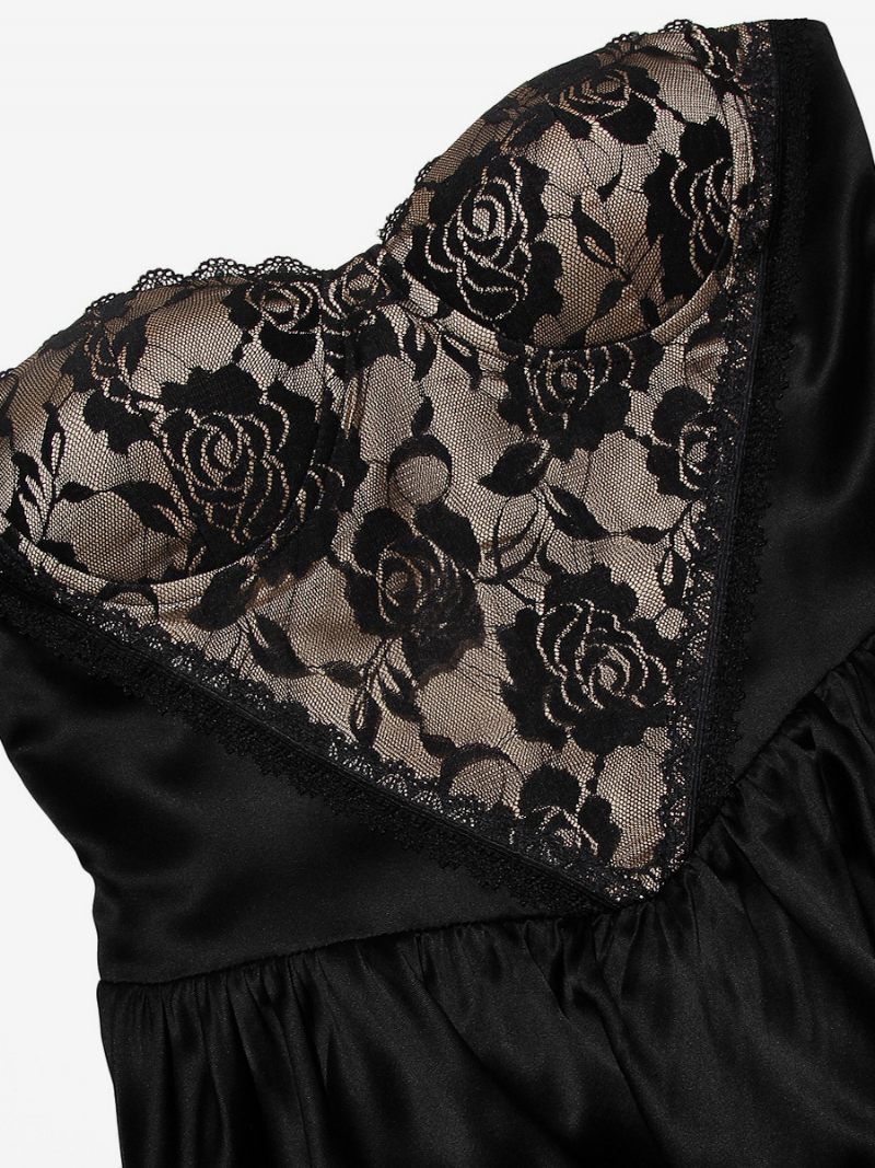 Robes Soirée Pour Femmes Robe Semi-formelle Noire Sans Bretelles Dentelle Manches Dos Nu - Noir