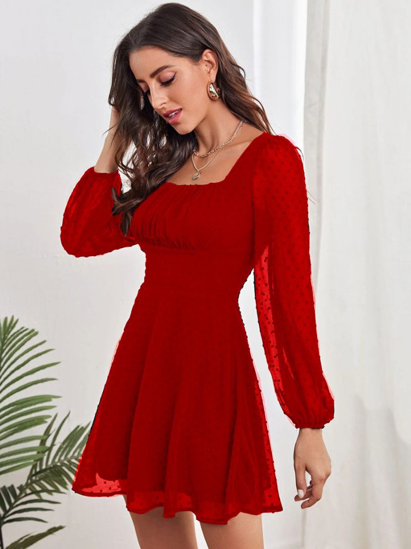 Mini Robes D'anniversaire Pour Femmes Robe Courte Blanche À Manches Longues - Rouge