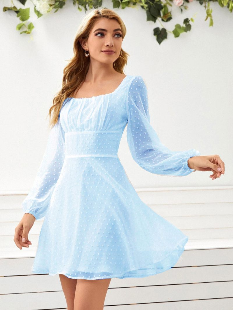 Mini Robes D'anniversaire Pour Femmes Robe Courte Blanche À Manches Longues - Bleu Ciel Clair