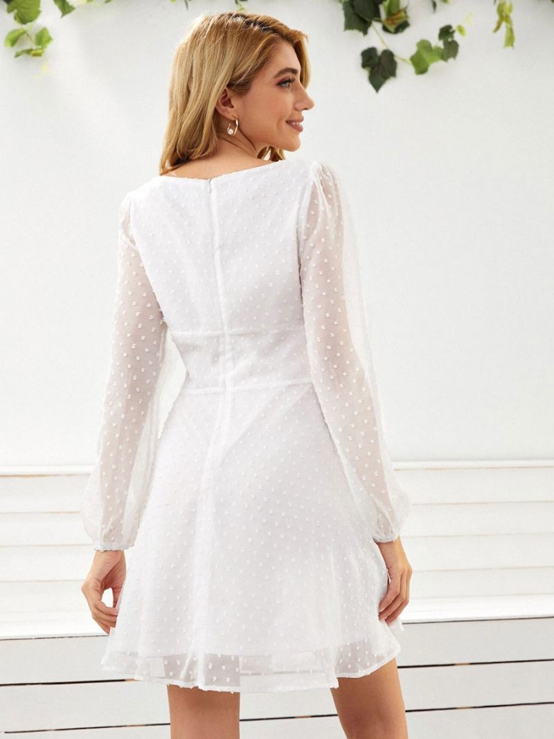 Mini Robes D'anniversaire Pour Femmes Robe Courte Blanche À Manches Longues - Blanc