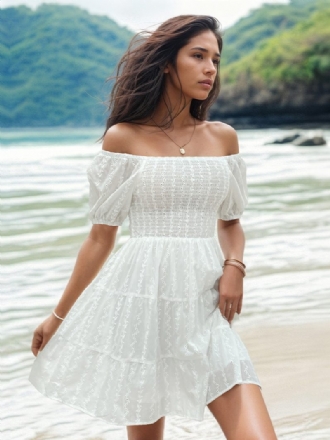 Robe Boho Pour Femmes Sans Bretelles Col Bateau Manches Courtes Plage Superposée