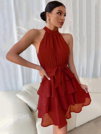 Robe Courte Dos Nu Pour Femmes Sans Manches Plissée Ceinture Tulle Robes Cocktail Fête À Plusieurs Niveaux