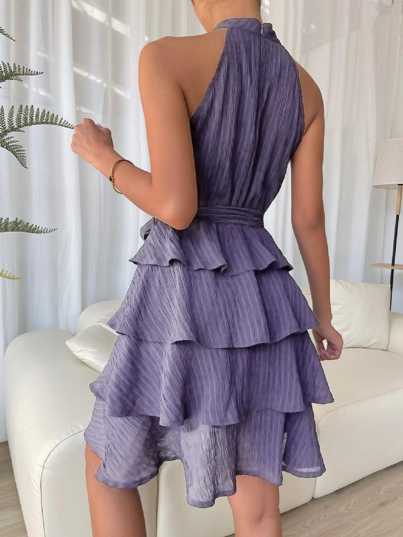 Robe Courte Dos Nu Pour Femmes Sans Manches Plissée Ceinture Tulle Robes Cocktail Fête À Plusieurs Niveaux - Lavande