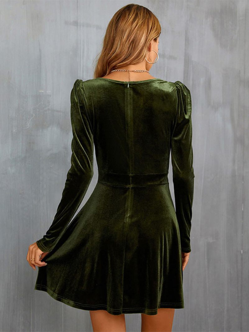 Vêtements Pour Femmes Robes Robe Velours Vert Chasseur Manches Longues Col V - Vert Chasseur