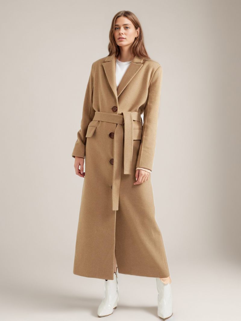 Manteau Classique Pour Femmes Ceinture À Revers Camel Vêtements D'extérieur D'automne Et D'hiver - Chameau