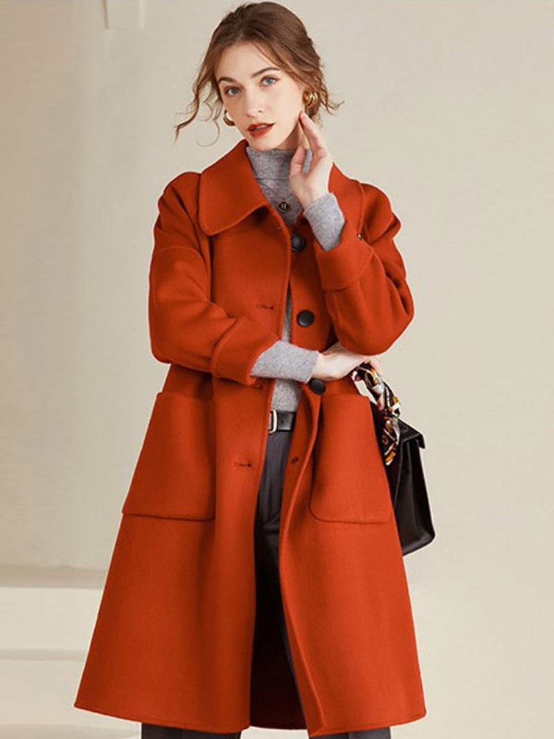 Manteau Femme 100% Laine Jaune Hiver Midi Vêtements D'extérieur 2024 - Rouge